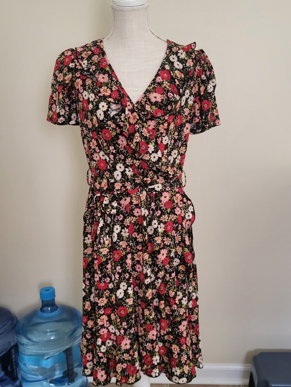 By Design Floral Ruffle Faux Wrap Dress